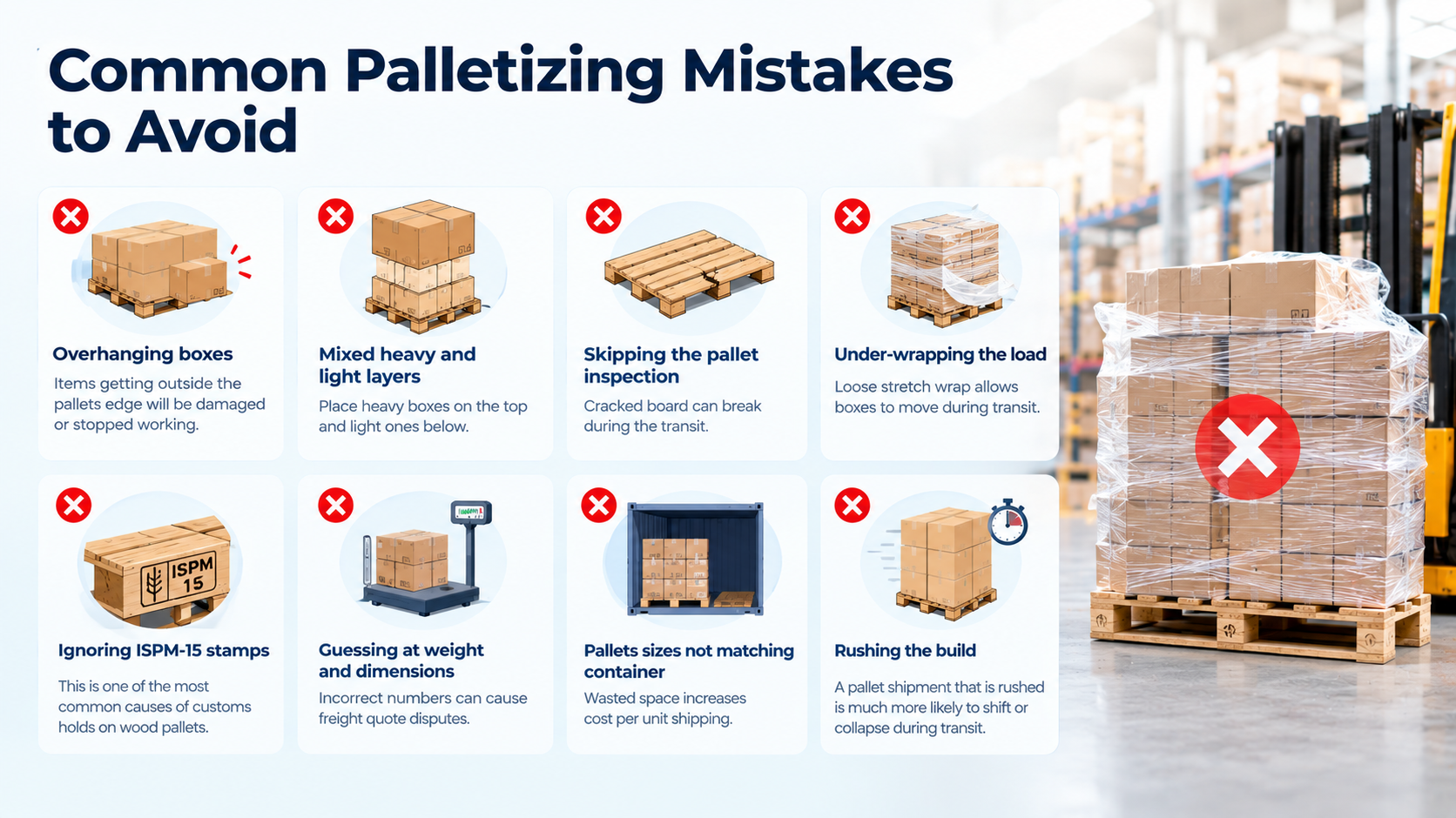 An image showing Common Palletizing Mistakes to Avoid